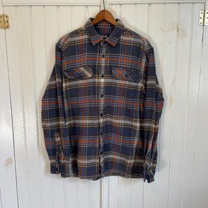 Patagonia Fjord Flannel Shirt Organic Cotton Blue Tan Mens Medium